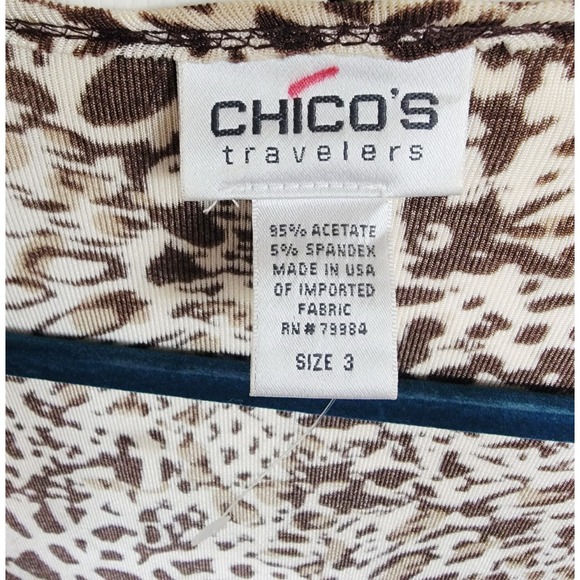 Chico's Travelers 3 Slinky Tan Brown Animal Print Open Front Jacket‎ Blazer - Picture 4 of 6